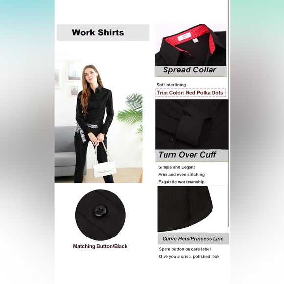 NWT Esabel.C Womens Button Down Long Sleeve Regular Fit Stretch Work Blouse - Picture 7 of 9